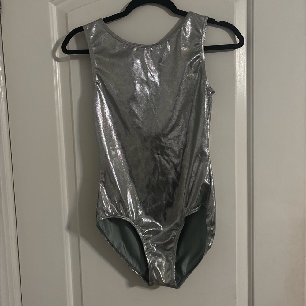 Balera Silver Metallic Bodysuit Plunging V-Neck